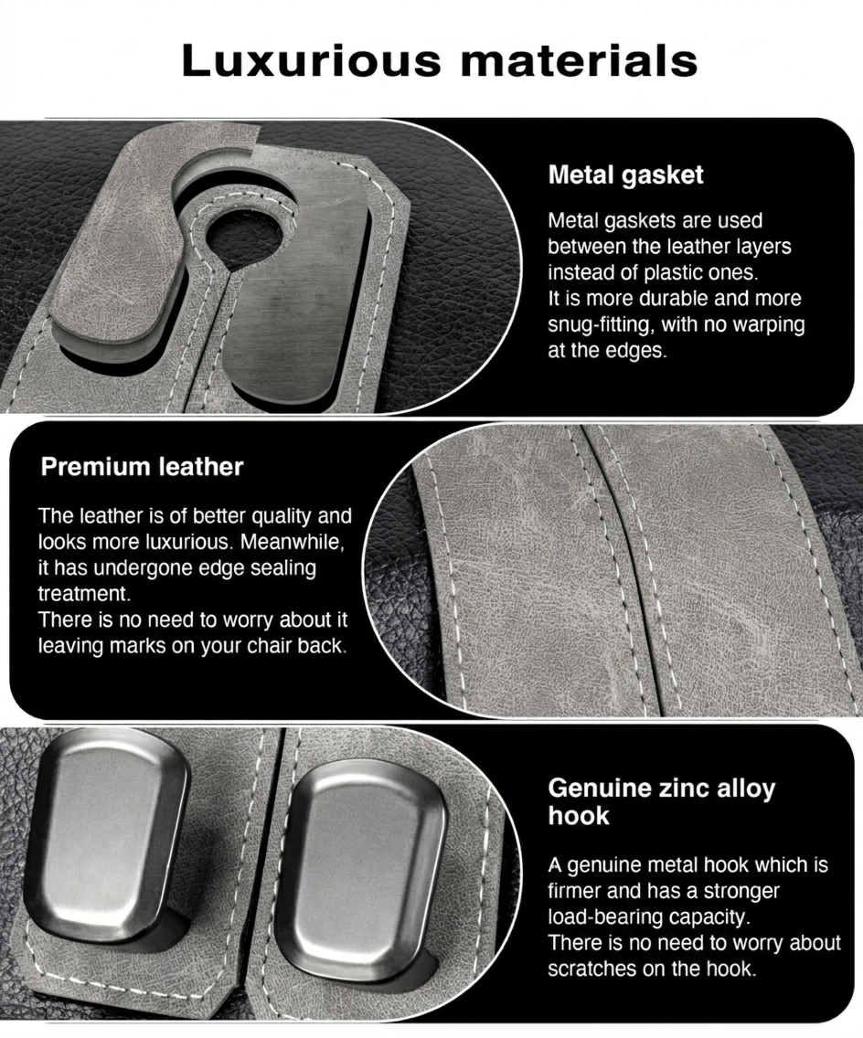360° Rotating Leather Car Headrest Hooks