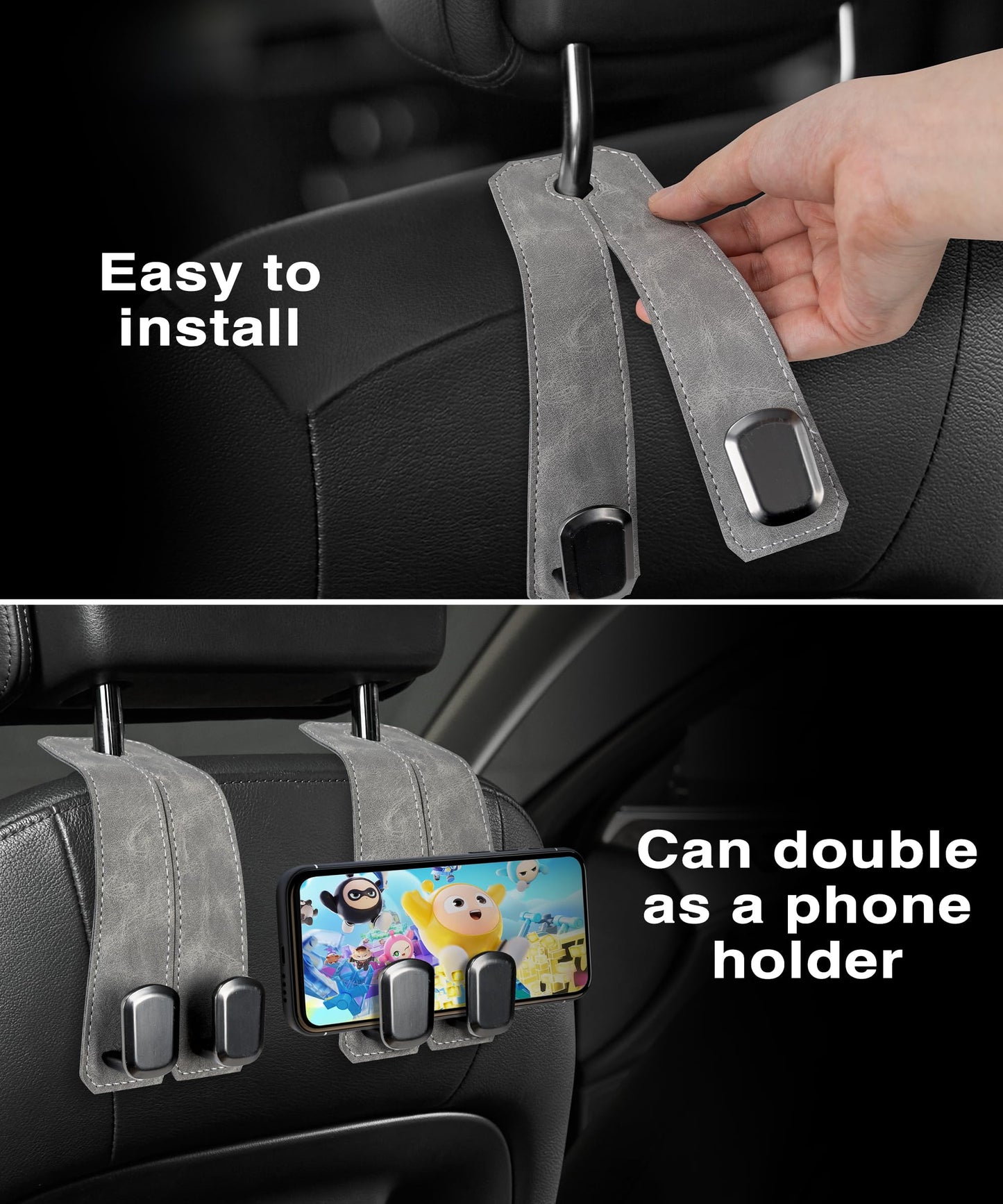 360° Rotating Leather Car Headrest Hooks